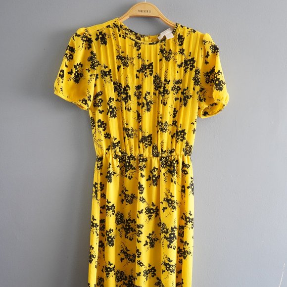 Michael Kors yellow/black Botanical Pintucked Dress . - Picture 4 of 4